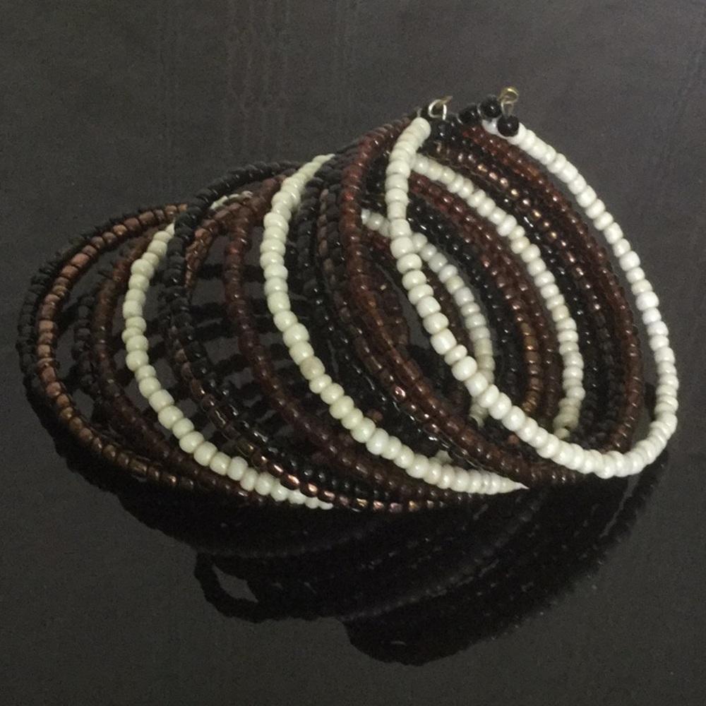 15 Beaded Bracelets Attached Together At Open Cuff